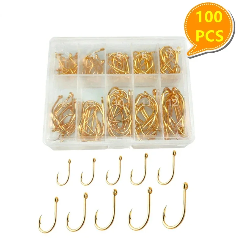 

100PCS New Fishing Hooks Set Carbon Steel Single Circle Fishing Hook Fly Fishing Barbed Carp Hooks Sea Tackle Accessories