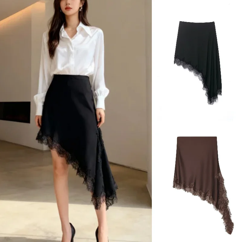 تنورة دانتيل نسائية غير متناظرة على الموضة لخريف 2025