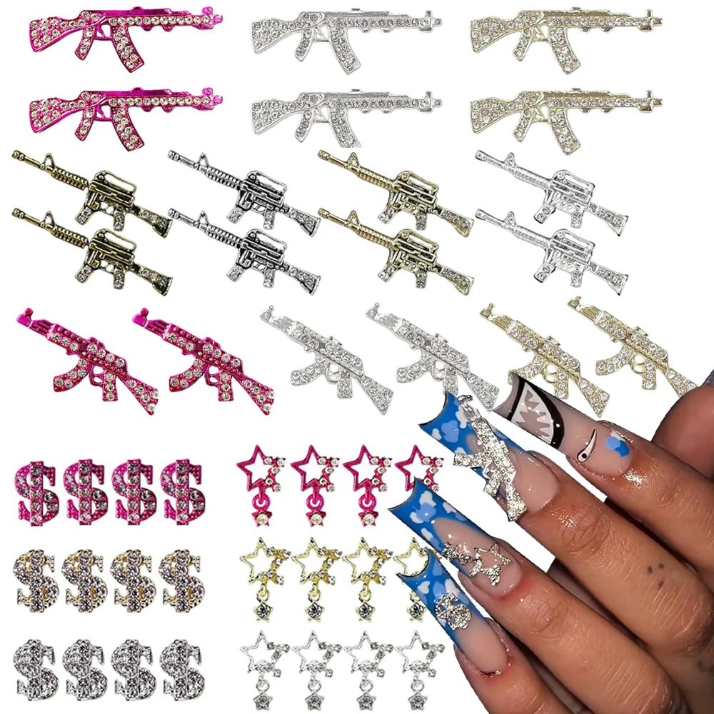 เครื่องยิงตะปู44ชิ้นที่มีเสน่ห์สำหรับปืนยิงตะปูเครื่องลางเล็บสำหรับผู้หญิงอุปกรณ์ตกแต่งศิลปะเล็บ