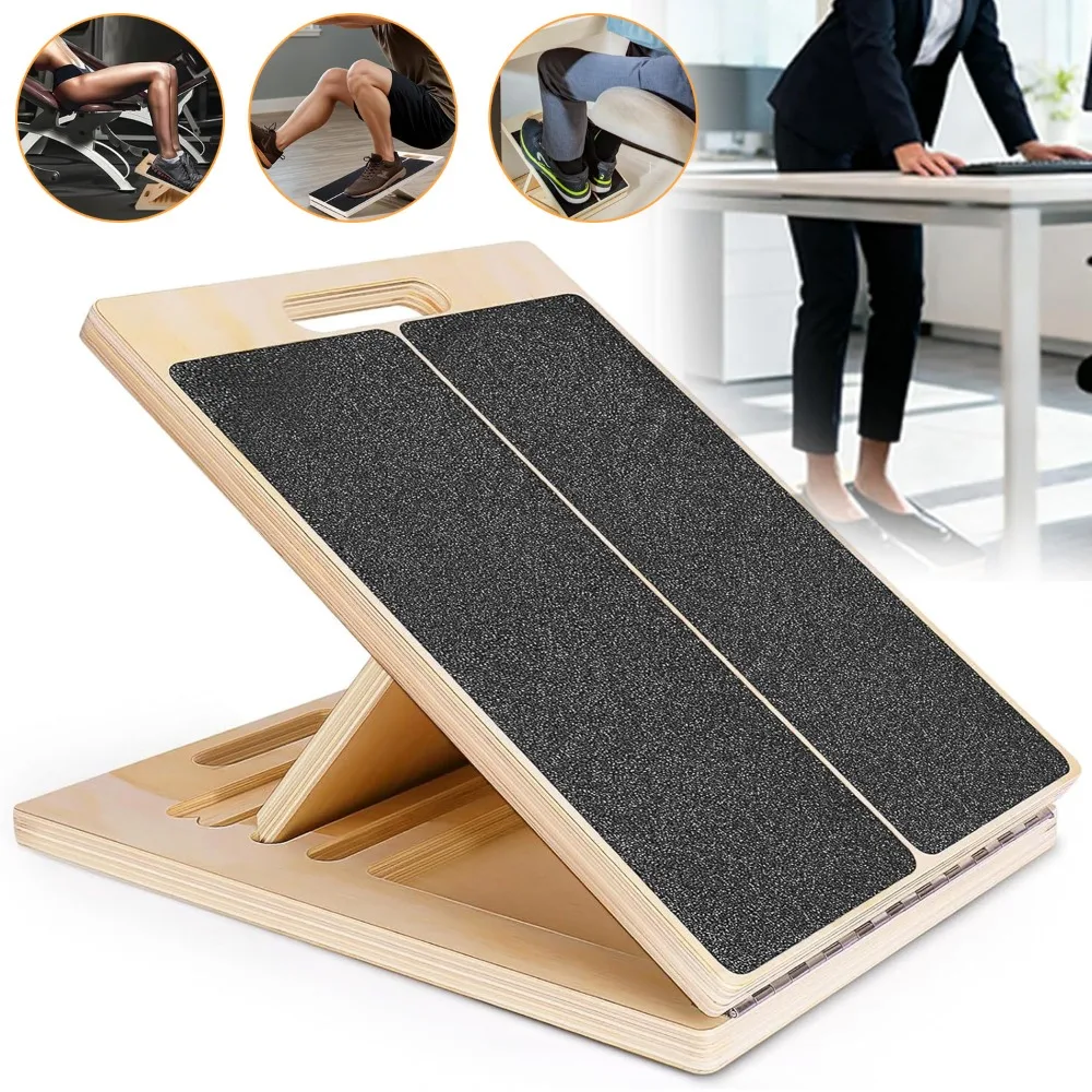 Planche inclinée portable en bois pour étirements des mollets et squats, planche inclinée réglable à 4 angles pour genoux, chevilles, talons, pieds et jambes