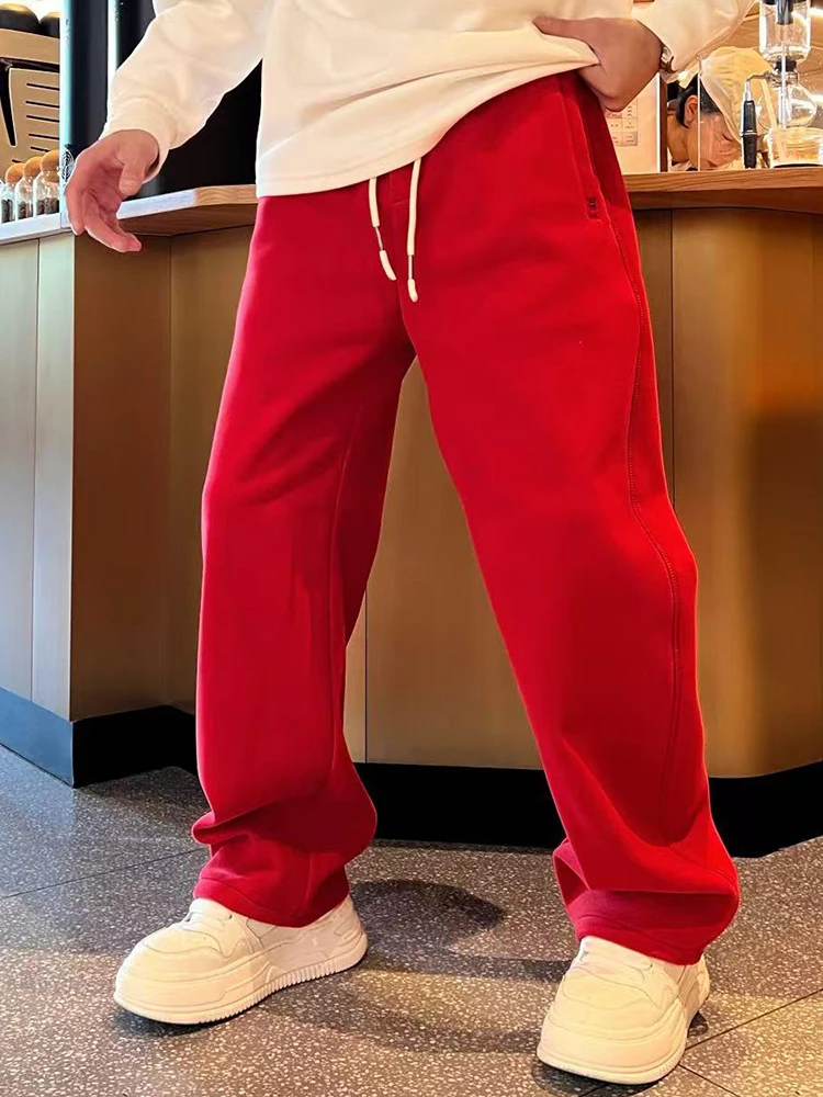 

Мужские повседневные брюки Thiened Fce, зимние, модные, свободные, разноцветные, прямого кроя, в корейском стиле, простые, красные спортивные штаны