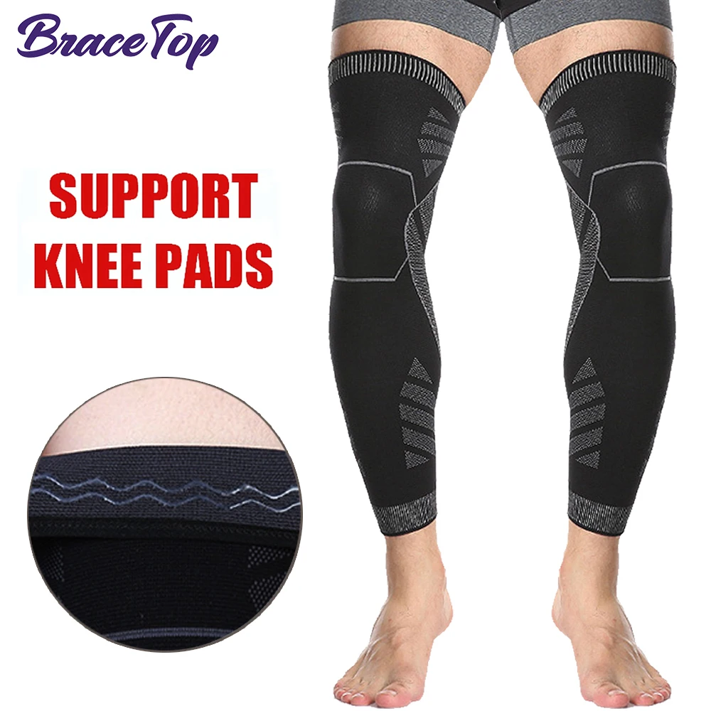 BraceTop Long Leg Compression Sleeves,Full Leg Sleeve Long Knee Brace Knee Support Protect Basketball,Football, Knee Pain Relief