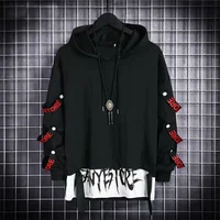 Sudadera con capucha para hombre, ropa de calle informal de Hip Hop, Harajuku, cintas de retales, ropa de calle japonesa, Darkwear, Otoño, nuevo