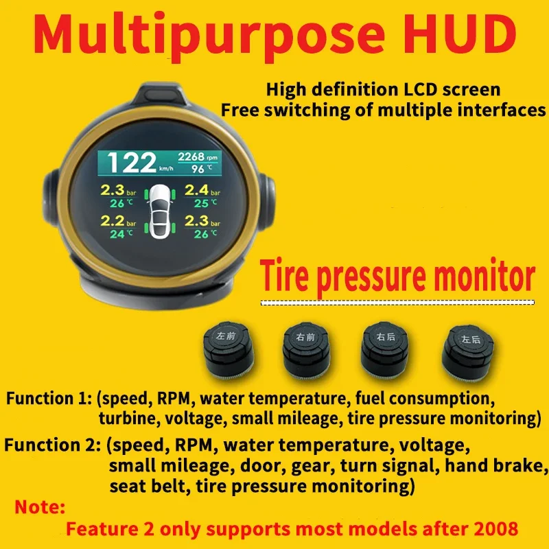 

2025 Automotive OBD HUD Tire Pressure Monitor All-In-One Machine Gesture Switching Interface Head-Up Display for Cars Post 2018