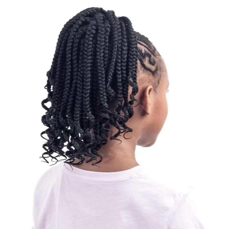 Kids Braided Ponytail Curly End Synthetic Hair Wig Detachable Ponytail 11