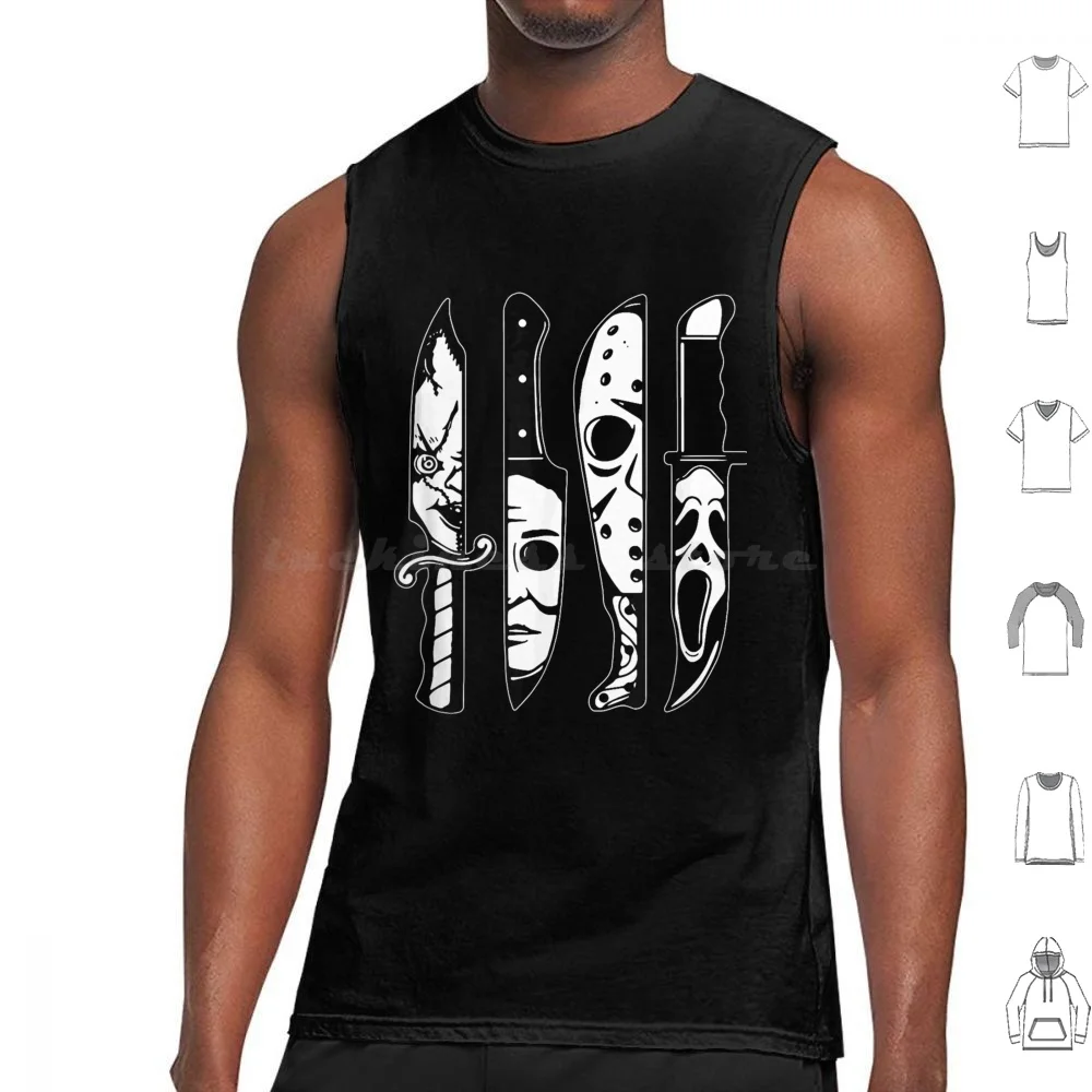 Horror Movie Characters In Knives Tank Tops Print Cotton Halloween Movie Horror Collector Halloween Day Horror Halloween