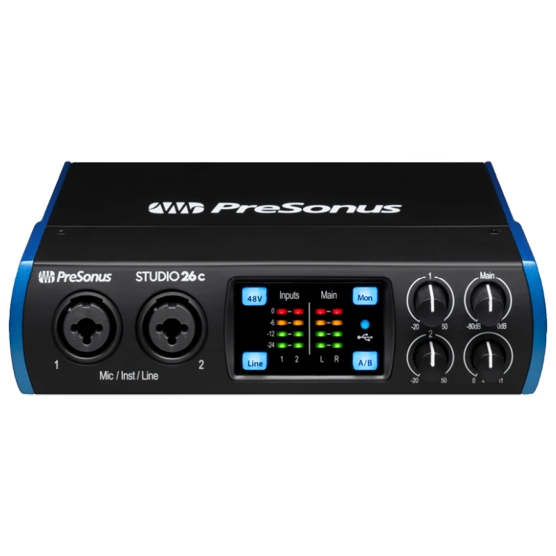 PreSonus Studio 26c USB-C™ compatible audio interface with XMAX-L mic preamps for live performance and studio