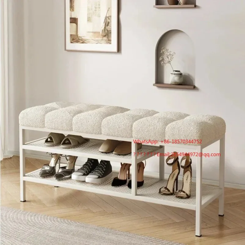 L Furniture Shoe Changing Stool Entrance Hall Shoe Rack Light Nordic Shoe Storage Cabinet Cream Wind Metal Rack Low Bench