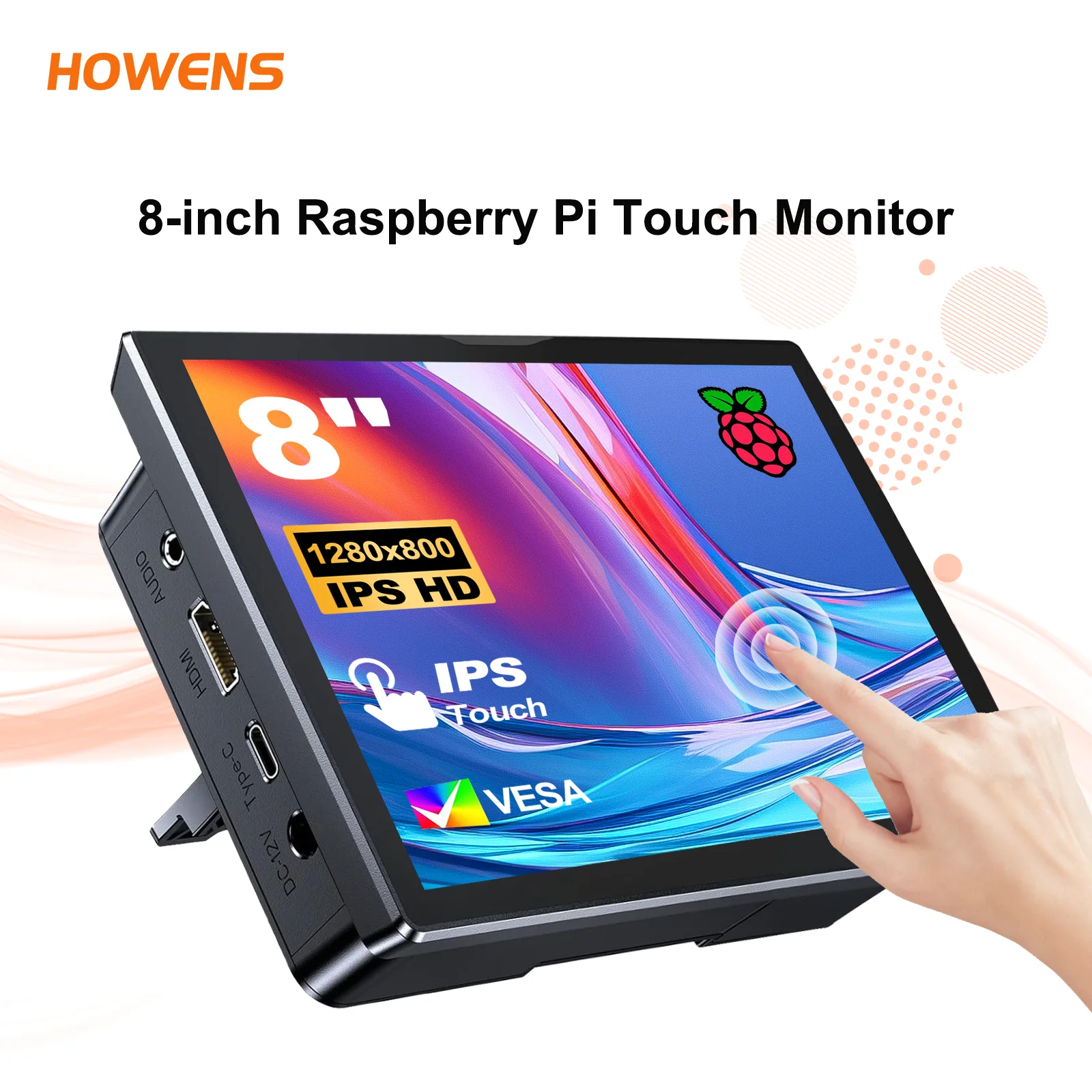 8 inch Monitor Suit for Raspberry Pi 5 4 3 Monitor 1280x800 HDMI USB Type-C for Orange Pi DIY Projects Surveillance Display