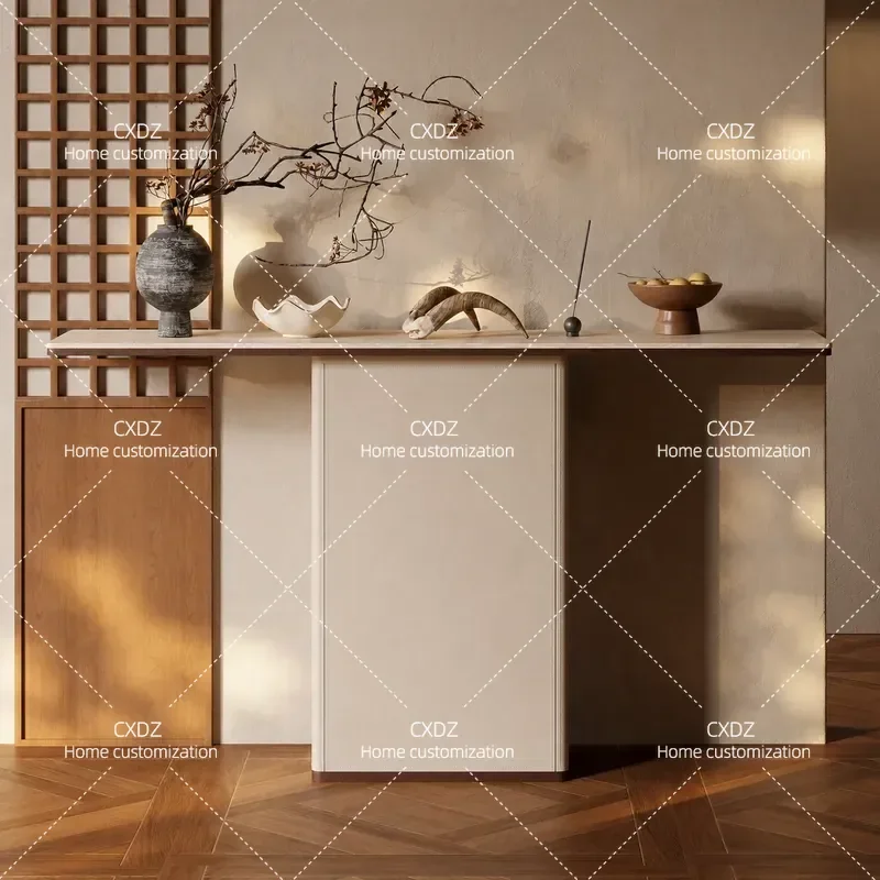 2026 New Modern Simple Entrance Table Side Cabinet for Living Room Corridor Aisle with Cave Stone Slab Top Decorative Storage