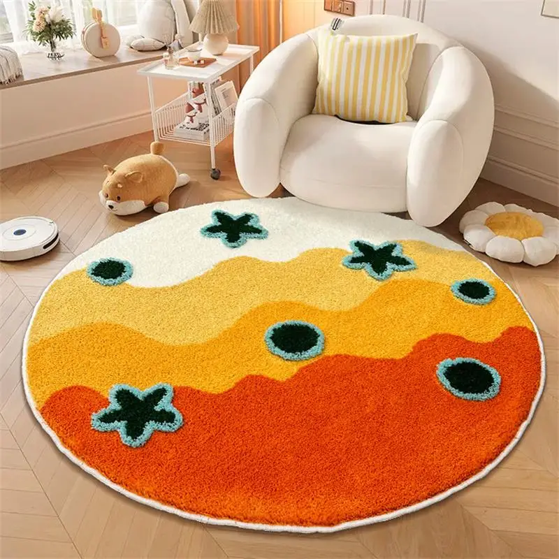 Colorful Cartoon Round Rug Kids Room Home Soft Carpet For Bedroom Tufted Computer Chair Floor Mat Children Study Room Area Rug