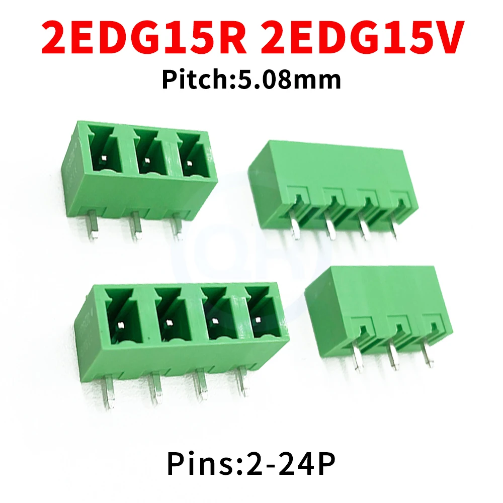 

(10 PCS) KF 2EDG15R 2EDG15V 5.08mm Pitch Solder Plate Plug-in PCB Right Angle Straight Pin Terminal Block 15EDG15R/V 5.08 2~24P