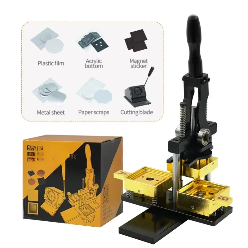 Manual square refrigerator magnet manufacturing machine, all-metal tinplate badge manufacturing machine with mold