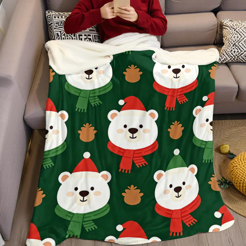 Cute Polar Bear Christmas Flannel Blanket Warm Soft Halloween Christmas All-Season Couch Decorative Cozy Warm Gift