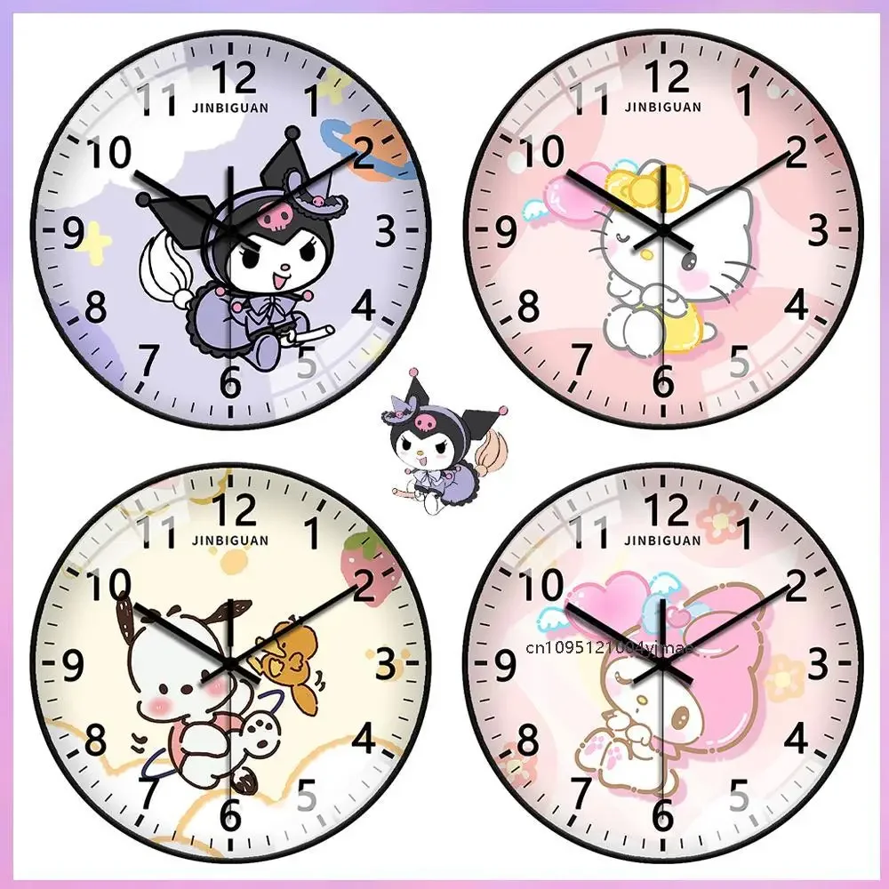 

Sanrios Anime Kawaii Kuromi Wall Clock Sanrios Anime Decorative Girls Kids Cartoon Bedroom Alarm Clock Student Mute Quartz Clock