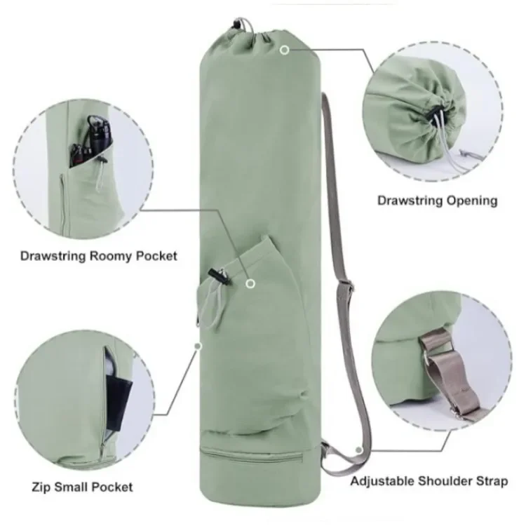 Yoga mat bag with water bottle pocket and bottom wet bag, multi-functional storage bag