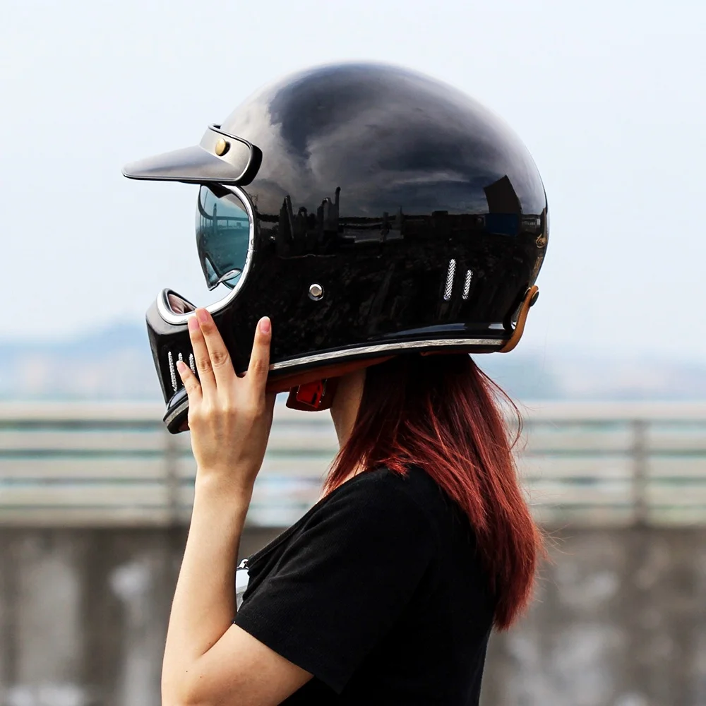 Kask motocyklowy integralny męski damski vintage na motocykl uliczny z homologacją DOT, kask na skuter, ciepłe akcesoria do skuterów śnieżnych