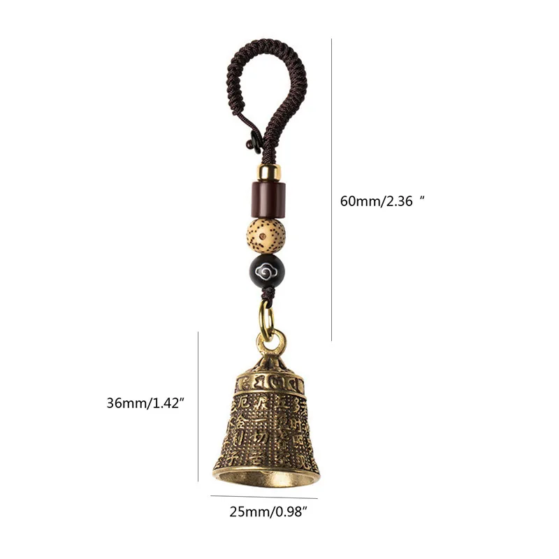 Vintage Brass Tibetan Buddhism Mantra- Bell Keychains Lanyard Pendants Handmade Rope Car Key Chain Rings Hanging Jewelry