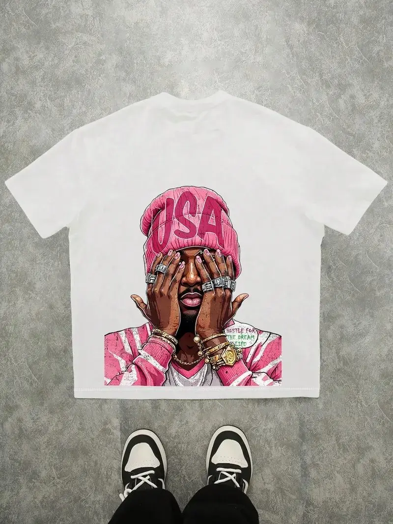 

Повседневная футболка с короткими рукавами и принтом в американском стиле High Street, летняя мужская и женская универсальная трендовая свободная хлопковая футболка