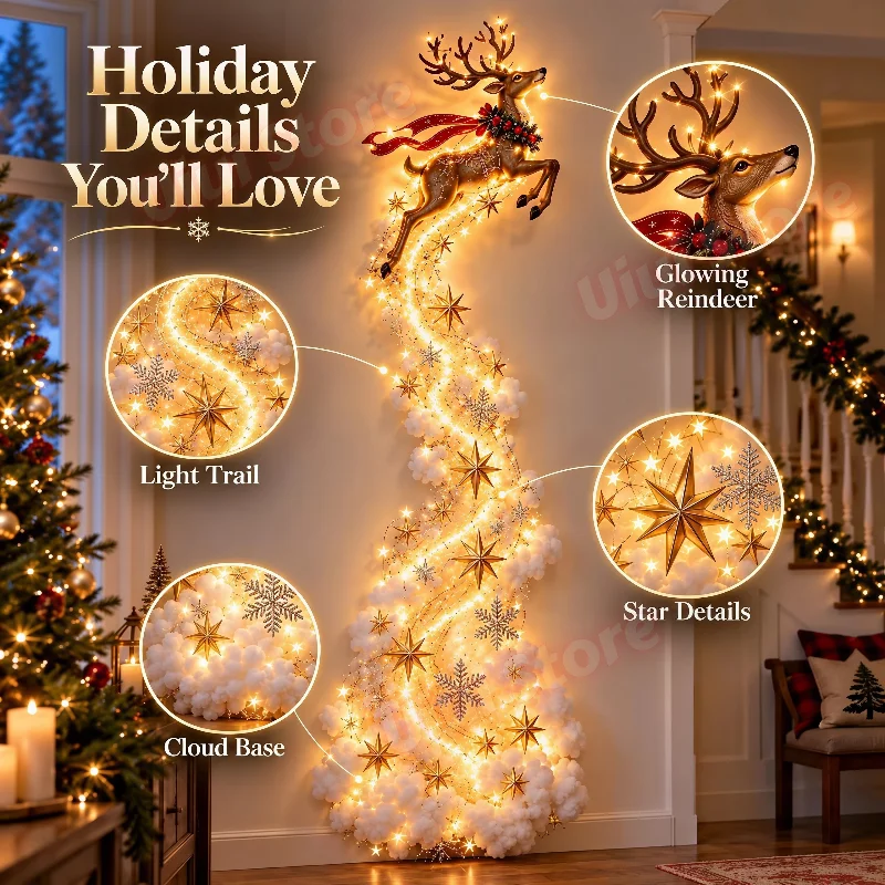 Christmas Magic Trail Wall Light Warm LED Scroll Santa Snowman Train Gift Decor Lighted For Indoor Xmas Home Fireplace Decor