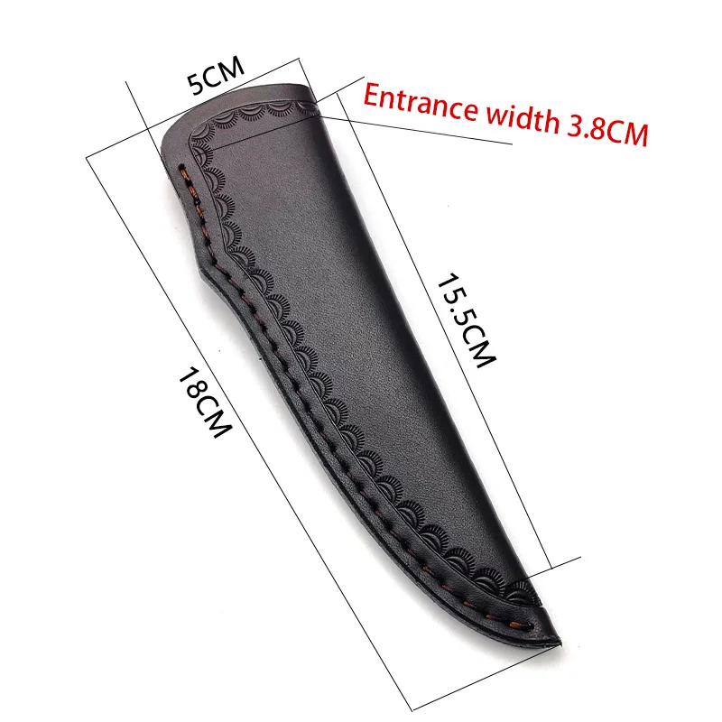 Cow Leather Fixed Blade Straight Knife Scabbard Sheath Cowhide Scabbard Cover Carved Pattern Storage Bag Case Pants