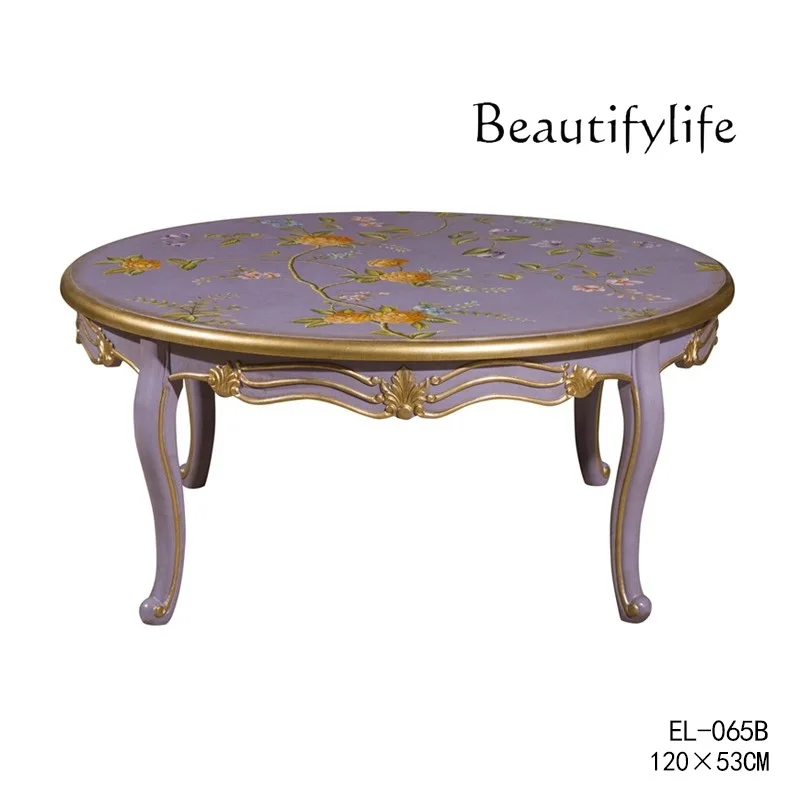 

European-Style Romantic Art Handmade Painting Tea Table Villa Model Room French Luxury Oval Tea Table