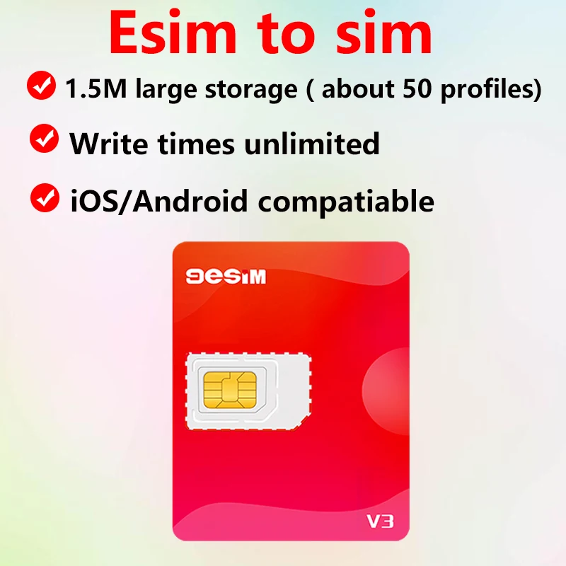 9esim V3 esim to sim card adapter for android 、iphone 15 16 pro max 14，removable euicc esim.me physical converter 5ber estk me