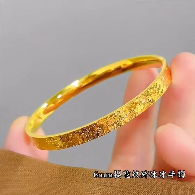 au999-24k-solid-sparkly-ice-fish-scale-closed-gold-bangle-embossed-four-leaf-clover-lucky-bracelet-women-wedding-jewelry-gift