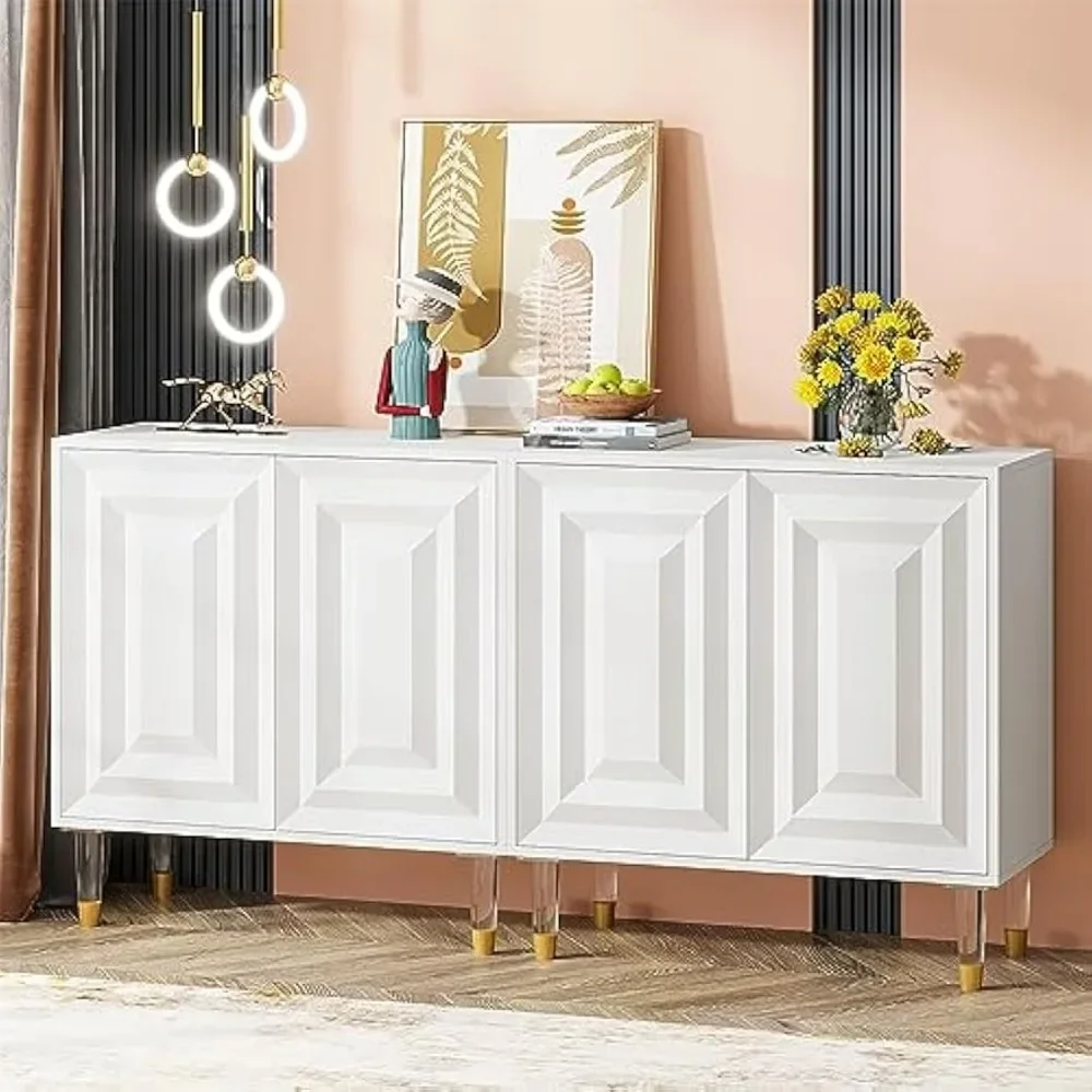 Sideboard Buffet Cabinet, 63 Inch Modern Kitchen Accent Cabinet with 4 Doors and Storage Shelves,Credenzas Console Bar Cabinet