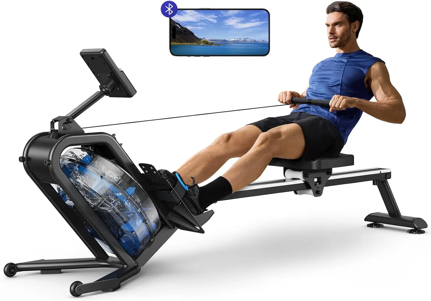 Water Rowing Machines for Home, Finest Solid Wood Row Machine with LCD Digital Monitor, Ergonomic Seating and Tablet Hold