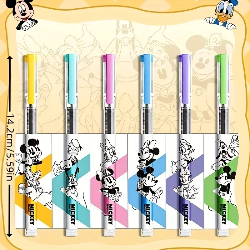 6pcs Disney Mickey, Minnie And Friends Retractable Neutral Pen, 0.5Mm Tip, Suitable for Office Use, Creative Learning Stationery