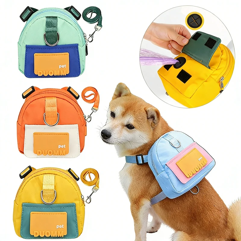 Mochila impermeável para cães, bolsa ajustável para filhotes, saco para lanches, brinquedos e lixo, suprimentos para cães e gatos, mochila para perro