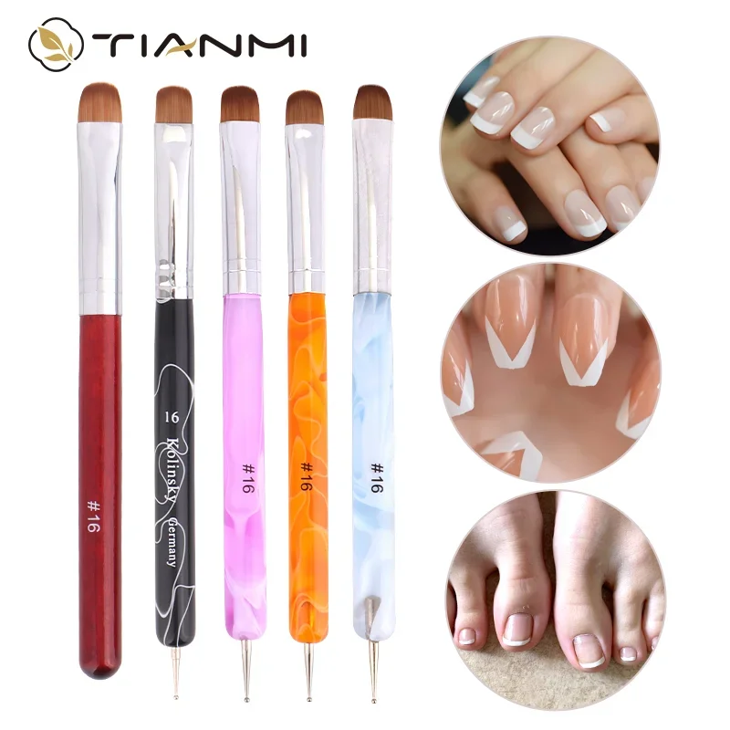 TIANMI Dual End Nail Art Brush Kolinsky Franse nagelborstel Schilderen Puntjes Acryl Pen UV Gel Nagellakborstels Manicure Tool