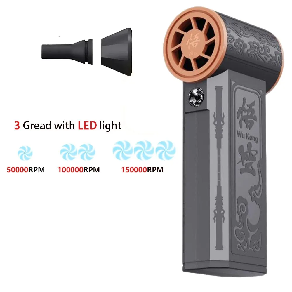 

New Air Blower Turbo Fan Jetdry 130000RPM Mini Turbo Jet Fan with Extra Nozzle LED Light 3 Gear Adjustable 52m/s Electric Blower