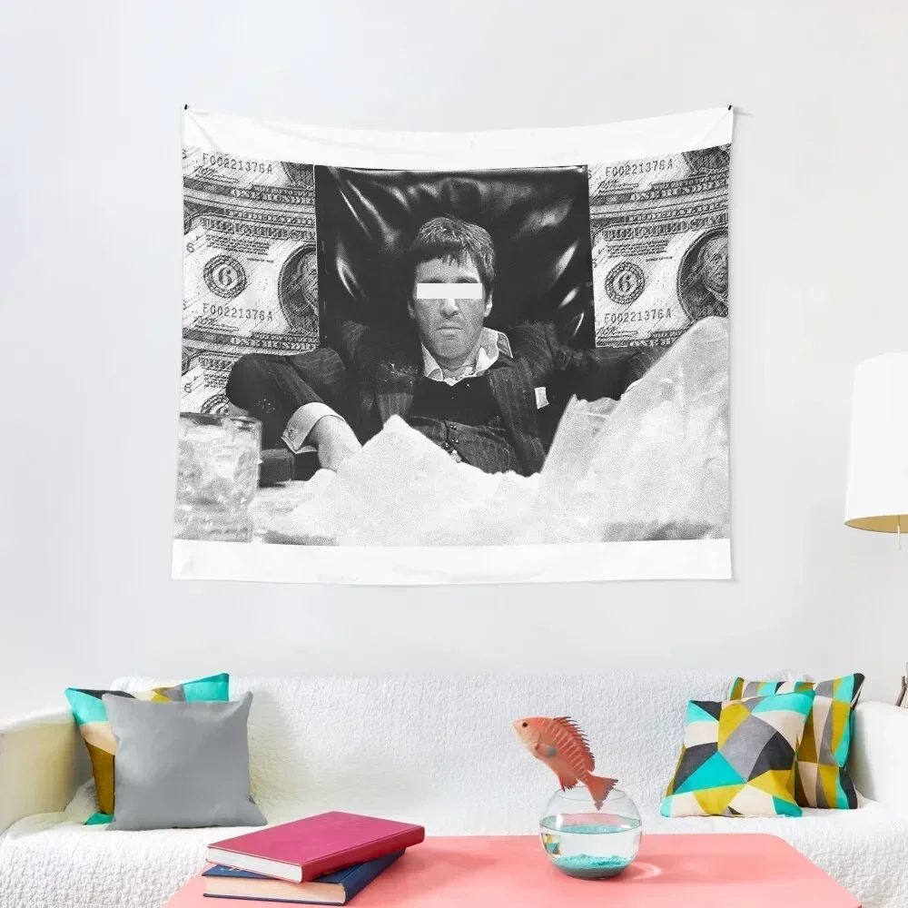 

Scarface Black and White Design Tapestry Room Decoration Accessories Korean Room Decor Aesthetics For Room Art Mural Tapestry