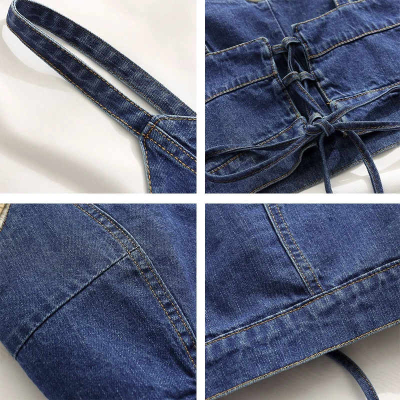 Y2k Denim Camis Frauen Sexy Bandage Crop Tops Zarte Hotsweet Sommer Einfache Mode Ärmellose Mädchen Ulzzang Alle-spiel Kleidung