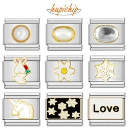 Hapiship Popular Fashion Sweet Flower Rabbit Snowflake unicorn Charm Links Fit 9mm Bracelet Stainless Steel Diy Making DJTop17