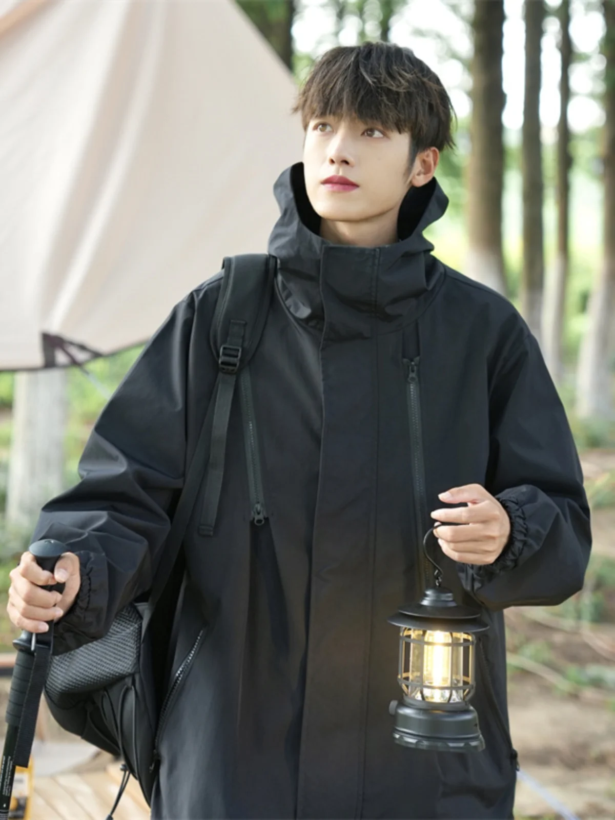 

Youth Spring Autumn Windproof Waterproof Men's Jaet Vintage Workwear Sle Zipper Decorated Loose Fit Casual Coat