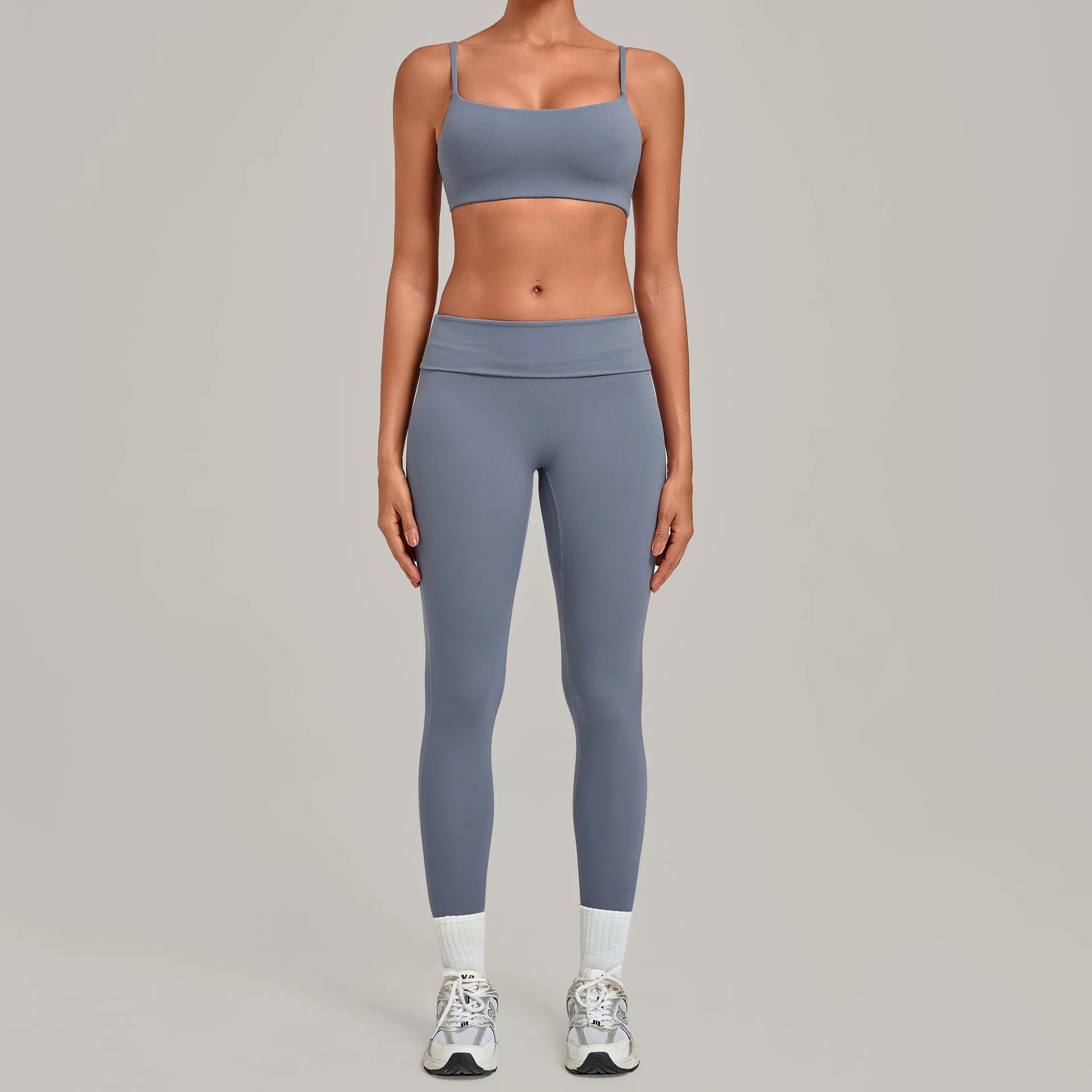 Women Yoga Set 2 Piece Fitness Suit Sports Bra High Waist Fold Waist Leggings Gym Workout Running Sportswear Tracksuit Outfits