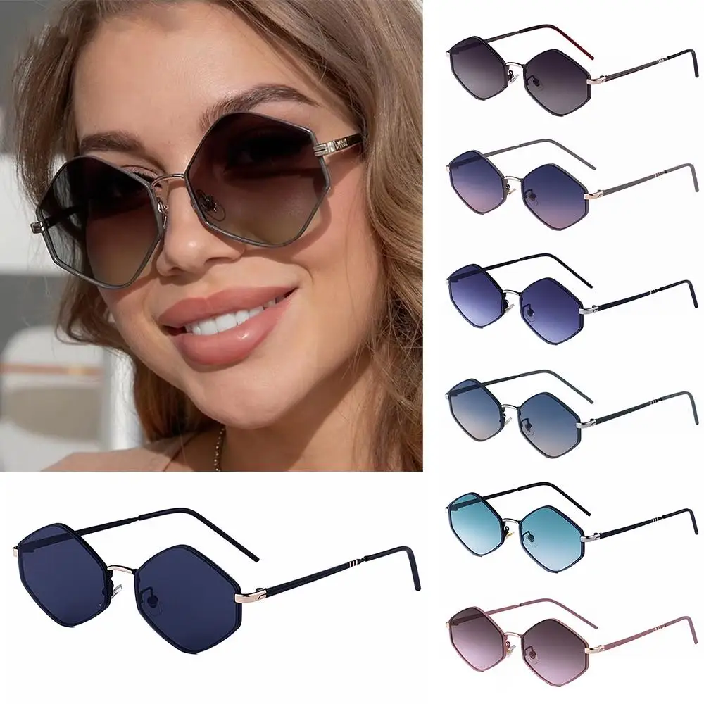 

Винтажные солнцезащитные очки в металлической оправе с шестигранной головкой, защита UV400, роскошные многоугольные оттенки, солнцезащитные очки неправильной формы для женщин и мужчин