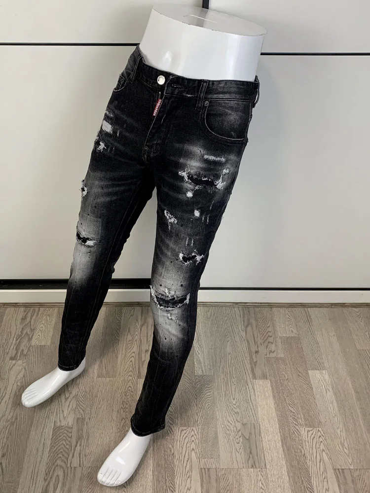 

Мужские джинсы Slim Fit прямого кроя: модный дизайн, эффект потертости, стильные длинные брюки для повседневной носки весной, летом, осенью и зимой