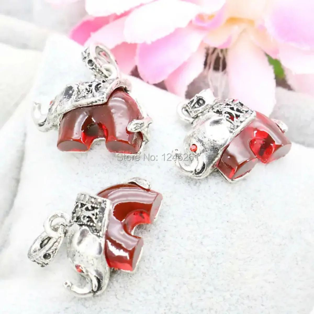 Red Crystal Beads Lucky Elephant Animal Fitting Crafts For Bracelet Necklace Pendant Women Fashion Jewelry Making Gem 24*12mm