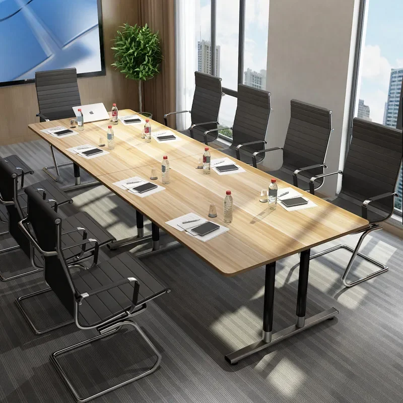 for Steel and Wood Conference Table Negotiation Training Desk Simple Modern Staff Computer Desk with Cable Box Rectangular