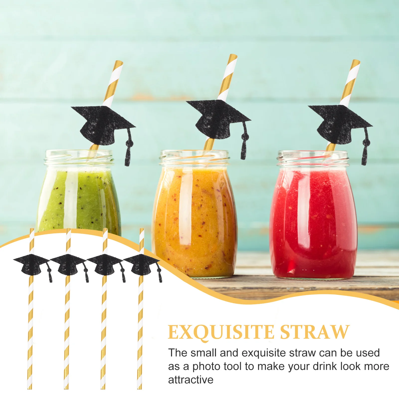 

24pcs Graduation Paper Eco-Friendly Disposable Drinking Straws For Beverages Party Decorative Straws Kitchen Bar Supplies