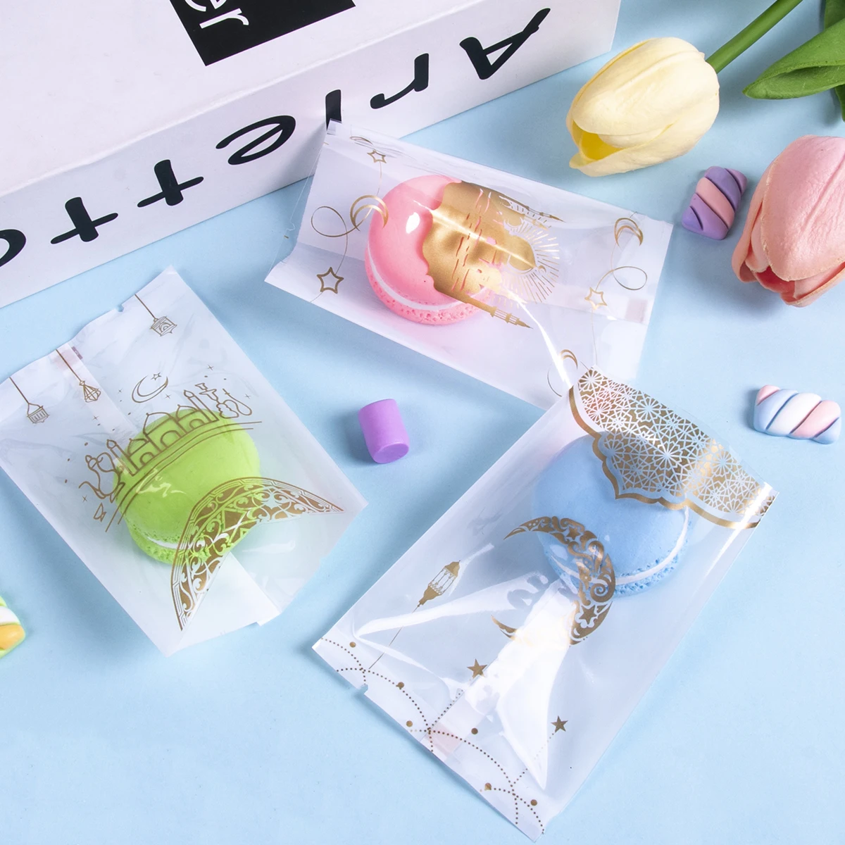 100Pcs Ramadan Cookie Bags Hot Seal Nougat Candy Baking Packaging Bag 2025 Eid Mubarak Decorations Islamic Muslim Party Supplies