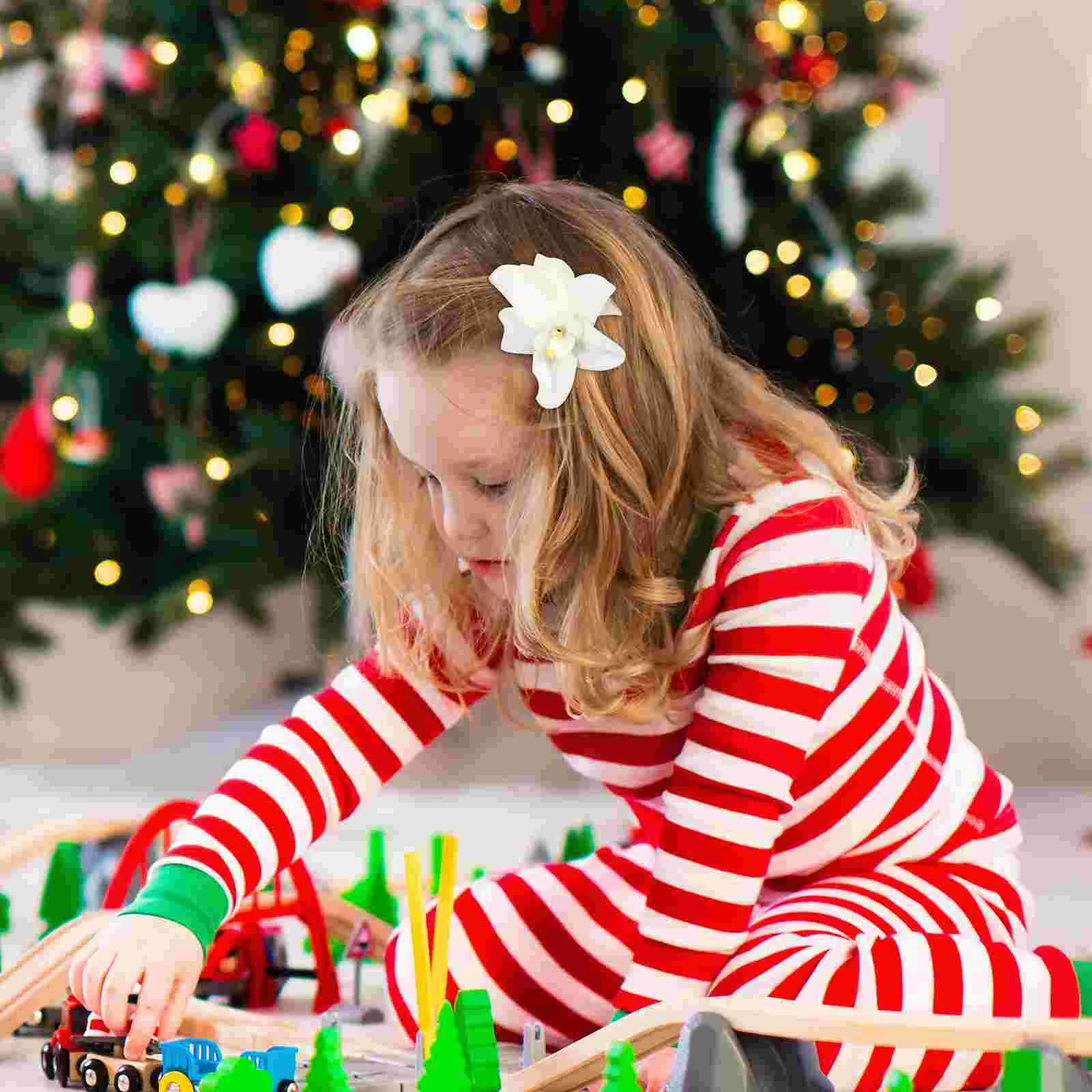 

5 Pcs Double Orchid Hair Clip Hawaii Party Accessory Girl Pin Button Flower Hairpin Women