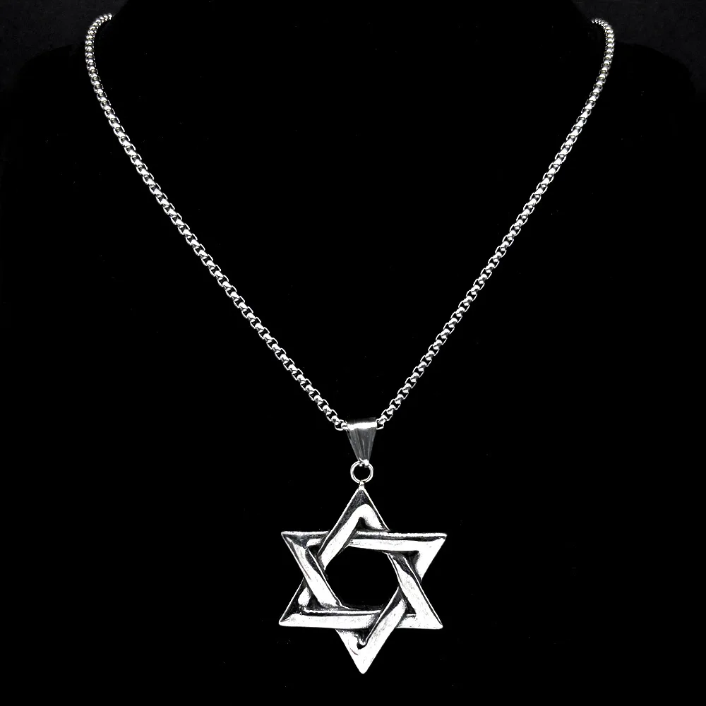 New stainless steel fashionable six-point star pendant necklace - unique punk retro style men's sweater chain jewelry accessory
