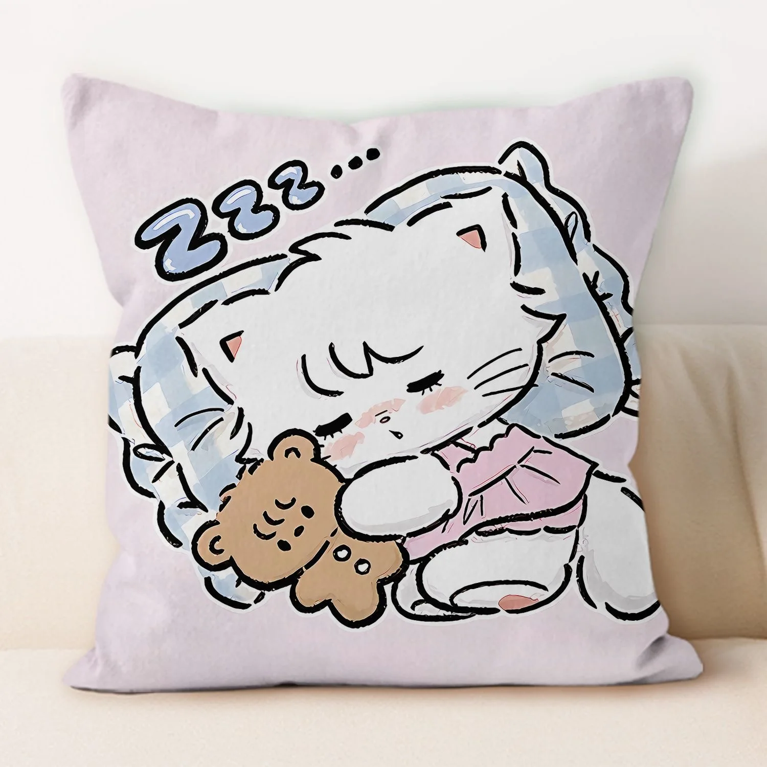 Kawaii Mikko Printed Pillow Cartoon Mousse Latte Cammy Souffle Cushion Sofa Chair Car Bed Decorative Pillow Cushion 35-45cm