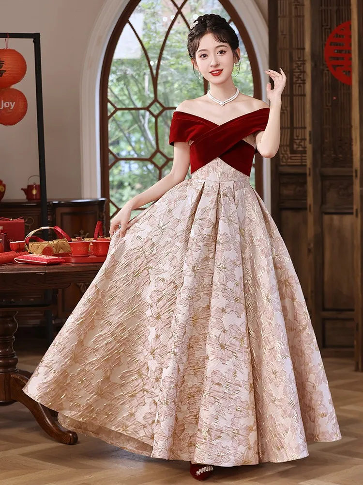 

Ele Red One-oulder Wedding Dr for Women ort Sve Long Evening Gown Perfect for Wedding Banquet Performance And P...