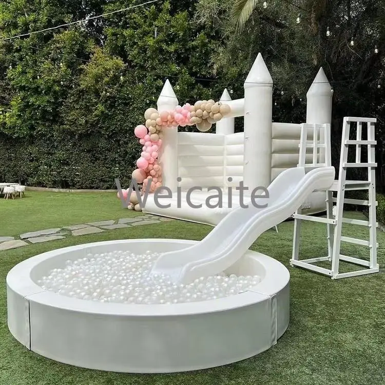 

Popular White Purple Kid XL Large Round Square with Double Slide Event Party for Rental Ball Pit with Slide Soft Play Ball Pit